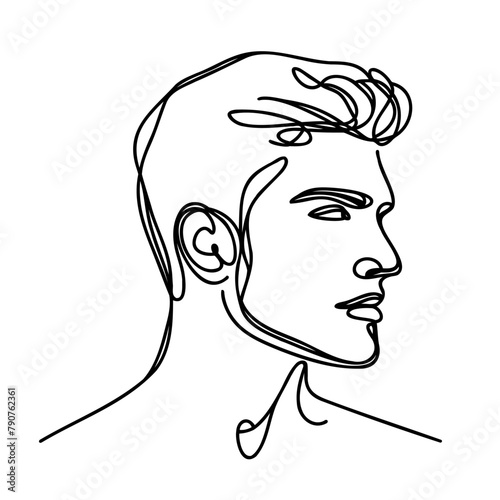 Continuous one line, drawing of man's face, fashion minimalist concept, vector illustration