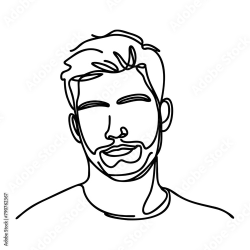 Continuous one line, drawing of man's face, fashion minimalist concept, vector illustration