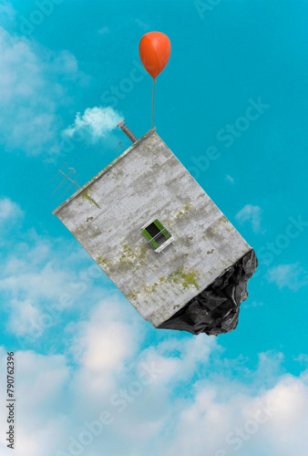 Building with Window and Balloon Flying in the Sky