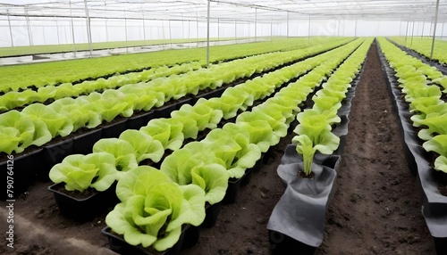 rows of seedlings in a greenhouse