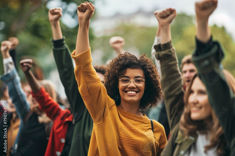 Fototapeta premium Group of People Raising Hands in Freedom Day Charity Event