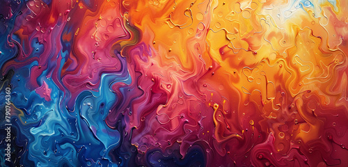 A symphony of colors dancing across the canvas, as oil paints intermingle to form a hypnotic abstract pattern. photo
