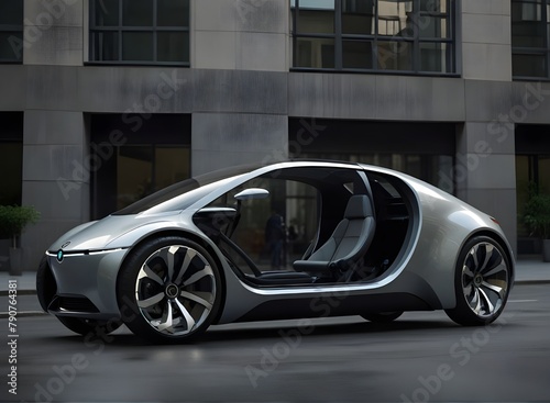 Mirror three-wheeled electric car of the future. AI generation 