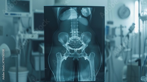 X-ray image of woman wearing IUD at hospital, health and medical concept photo
