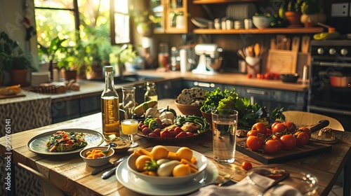 Food-related backgrounds like kitchen settings or table setups
