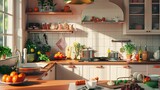Food-related backgrounds like kitchen settings or table setups