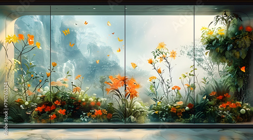 Butterfly Haven: Serene Watercolor Portrait of a Futuristic Starship Ecosystem