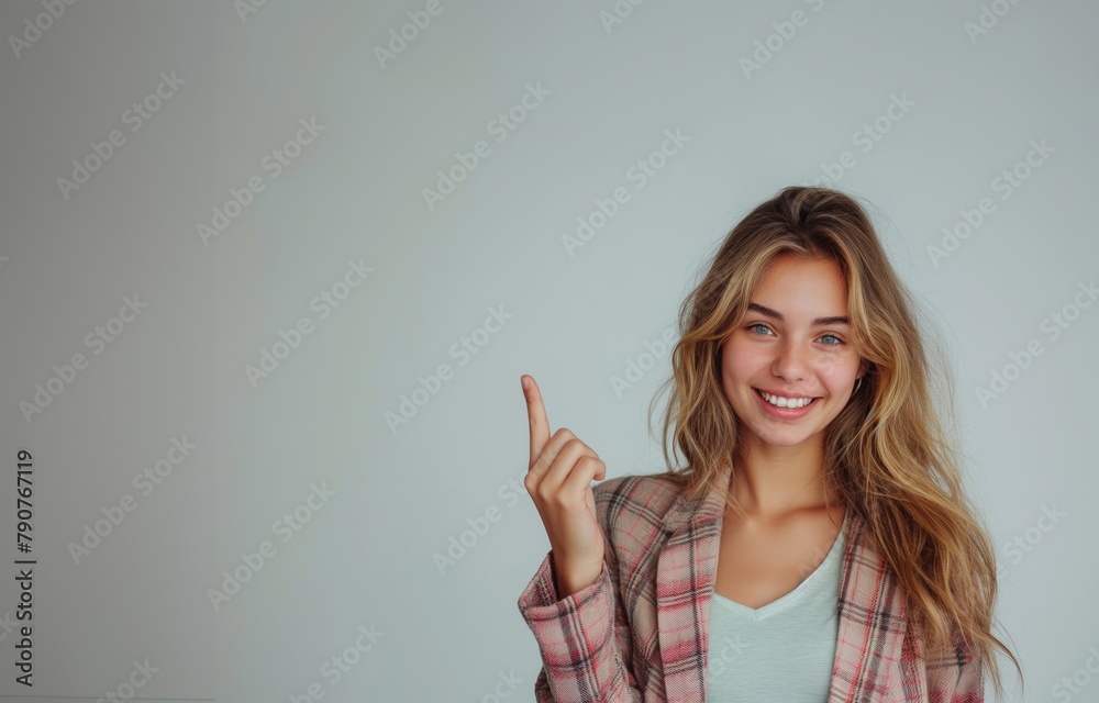 copy space, isolated background, Happy woman pointing to side. showing something copy space, isolated background, Happy woman pointing to side. showing something