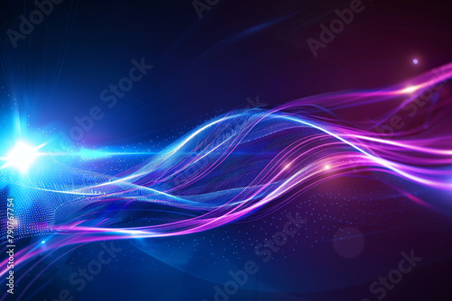 Blue and purple color light beams for digital technology background