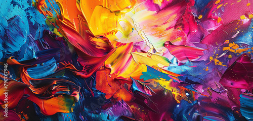 Bold strokes of oil paint sweep across the canvas, creating an explosion of vibrant hues.