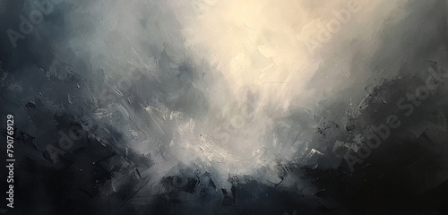 Dramatic contrasts between light and dark tones in an abstract oil painting, creating depth and dimension. photo
