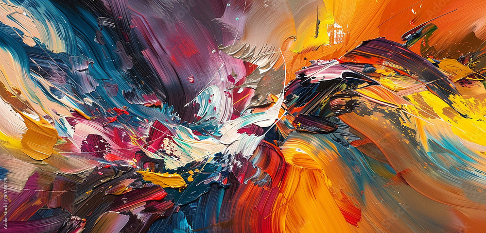 Dynamic brushstrokes of oil paints intertwining to form a mesmerizing abstract background filled with movement.