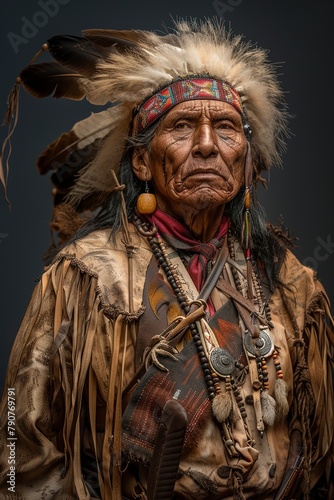 Native American Indian Riding White Horse photo