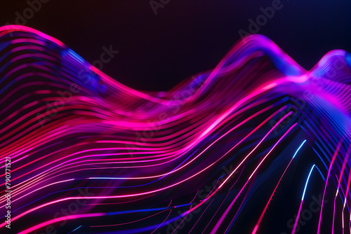 Abstract neon lines glowing in a pulsating rhythm. Hypnotic abstract art on black background.