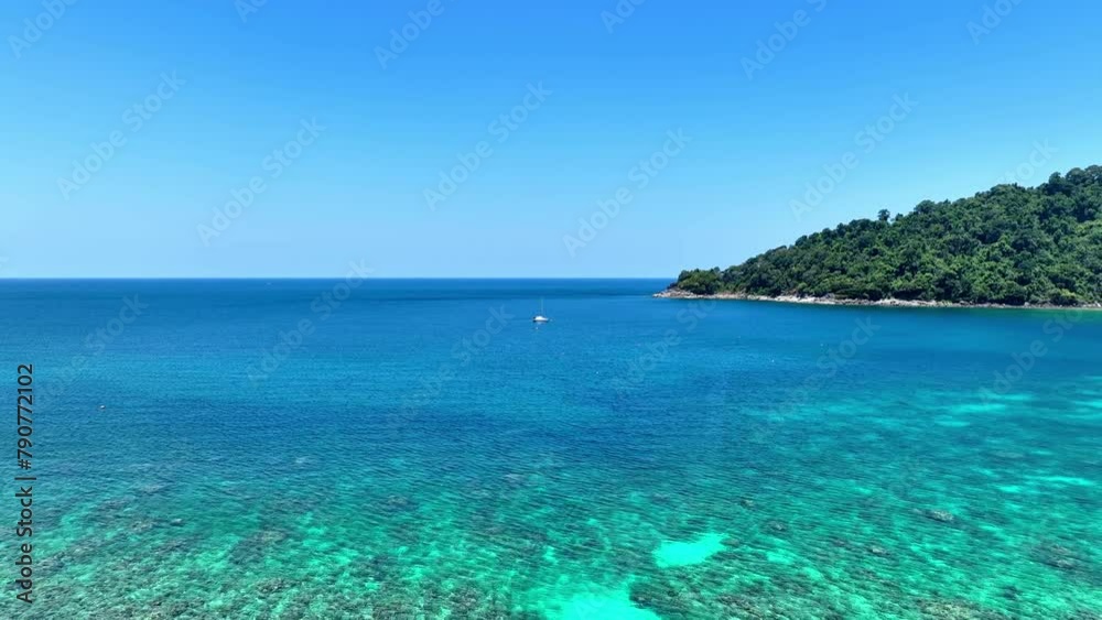 The aerial view with tropical seashore island in turquoise sea Amazing nature landscape