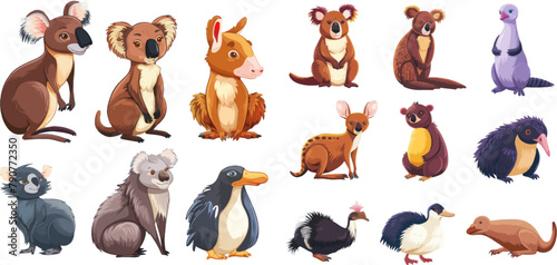 Vector animal icons of Australia, kangaroo and koala