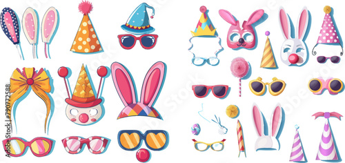Vintage party hats and birthday costume bunny ears