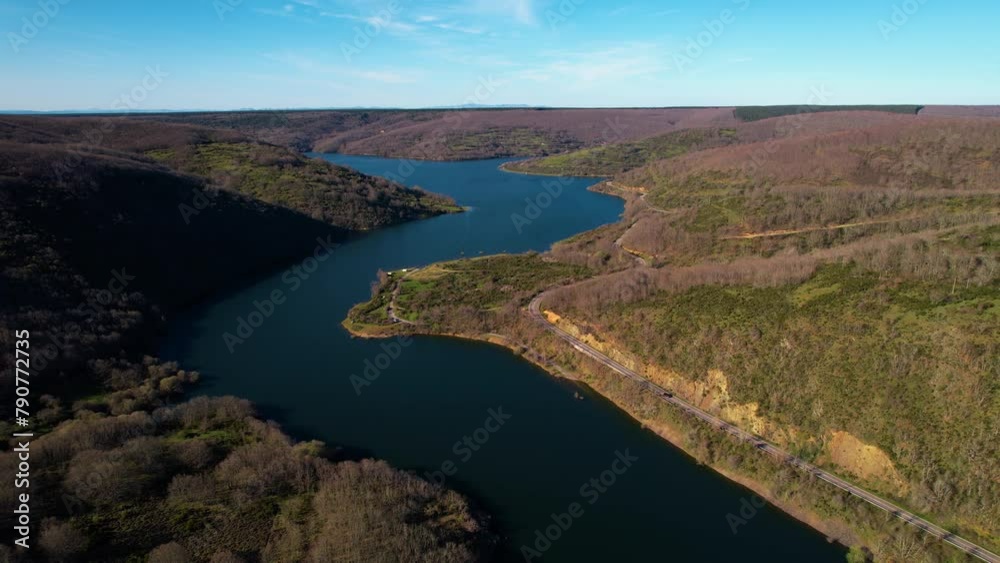 Aerial view of Uzquiza Lake in Burgos Province, Castile and Leon, Spain. High quality 4k footage Aerial view of Uzquiza Lake in Burgos Province, Castile and Leon, Spain. High quality 4k footage