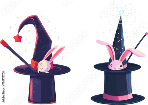 Magic hat with bunny ears vector illustration