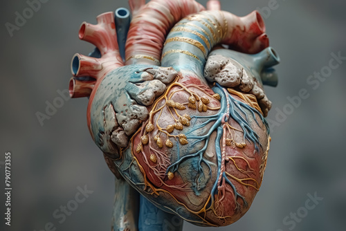 detailed human heart model showing veins, arteries, and internal structure for educational purposes