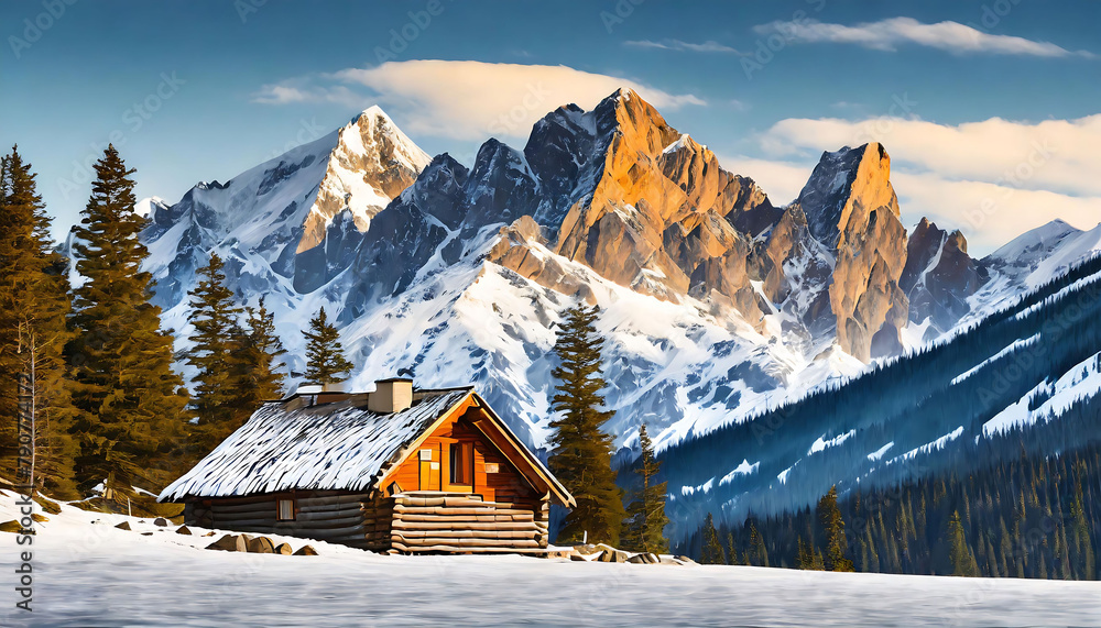 mountain hut in winter