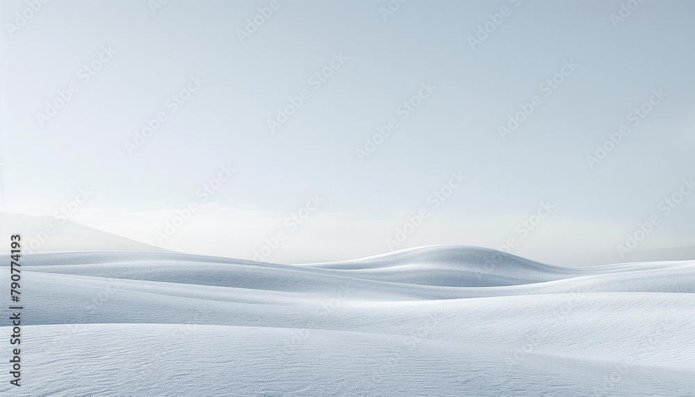 Serene Snowscape, Pristine White Dunes under a Clear Sky,Tranquility, Simplicity