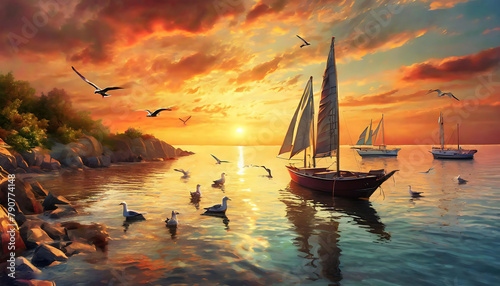 sailboat at sunset © MULTI DESIGNS