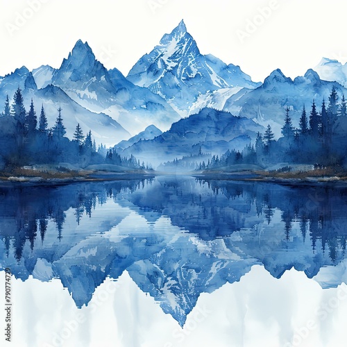 a painting of a mountain range with a lake in the foreground © Masum
