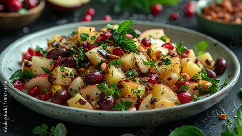 Waldorf salad on a white plate 