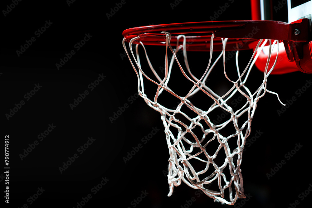 Close up of Basketball hoop isolated on black background