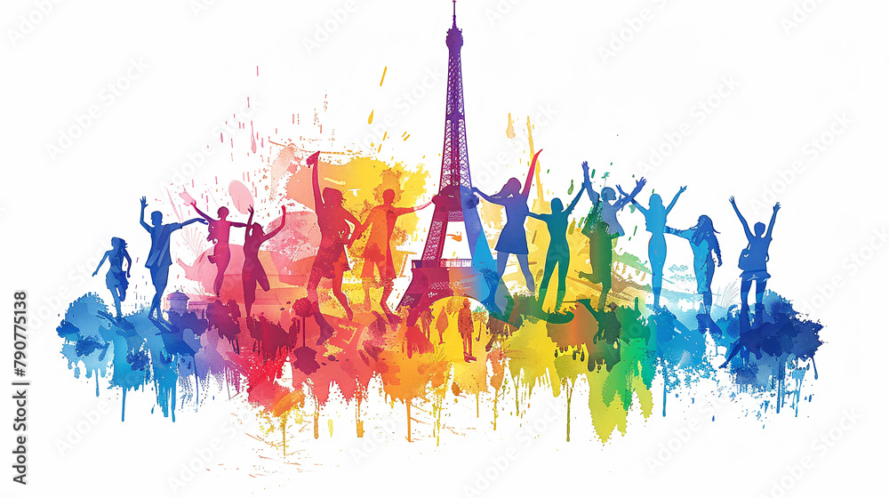 Hand drawn illustration of Eiffel tower. Olympic Games 2024 in Paris