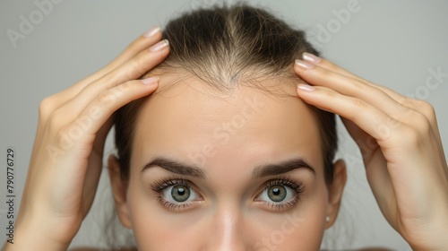 Woman loosing hair. losing hair problem, Treated healthy medical treatment hair lost concept.
