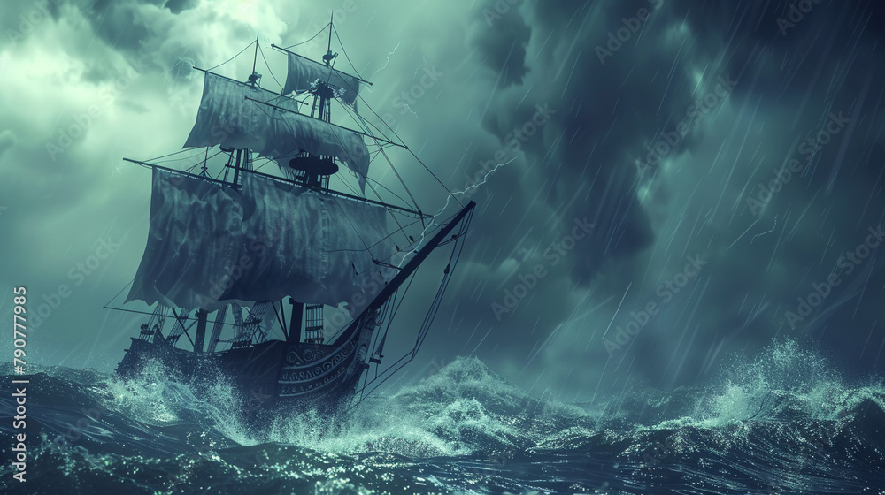 Pirate ship battling stormy seas in 3D vector Pirate ship battling stormy seas in 3D vector