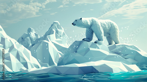 Polar bear on melting ice cap in 3D vectors photo