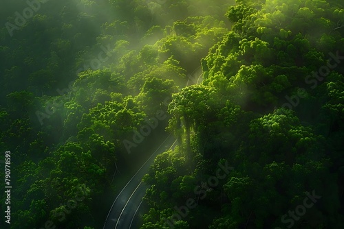 A road with trees on both sides. The road is narrow and winding. The trees are green and lush