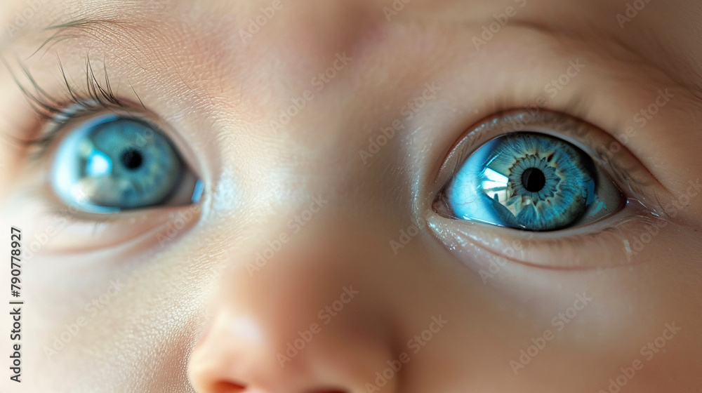 Naklejka premium A baby's eyes are open and blue