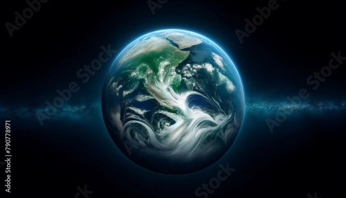 Earth's stunning beauty, with swirling oceans and verdant landmasses, presented in wide aspect ratio.