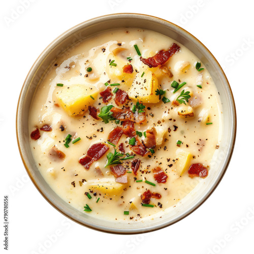 Delicious Baked Potato Soup with Bacon Isolated on a Transparent Background 