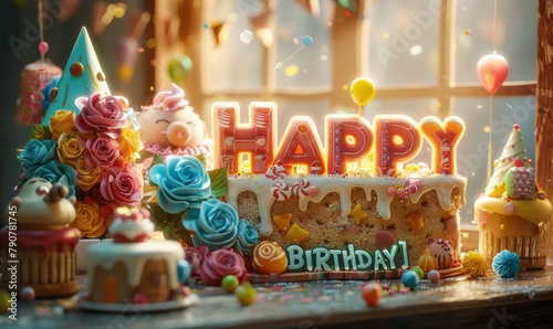 Festive birthday banner with sweets generated AI