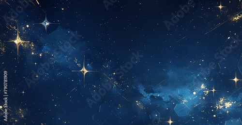 Dark blue background with golden stars  night sky background  stars background  dark blue and gold color