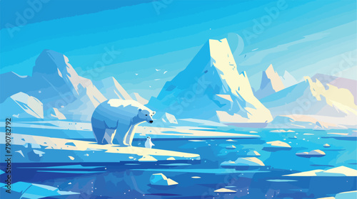 Cartoon nature winter arctic landscape with ice mou