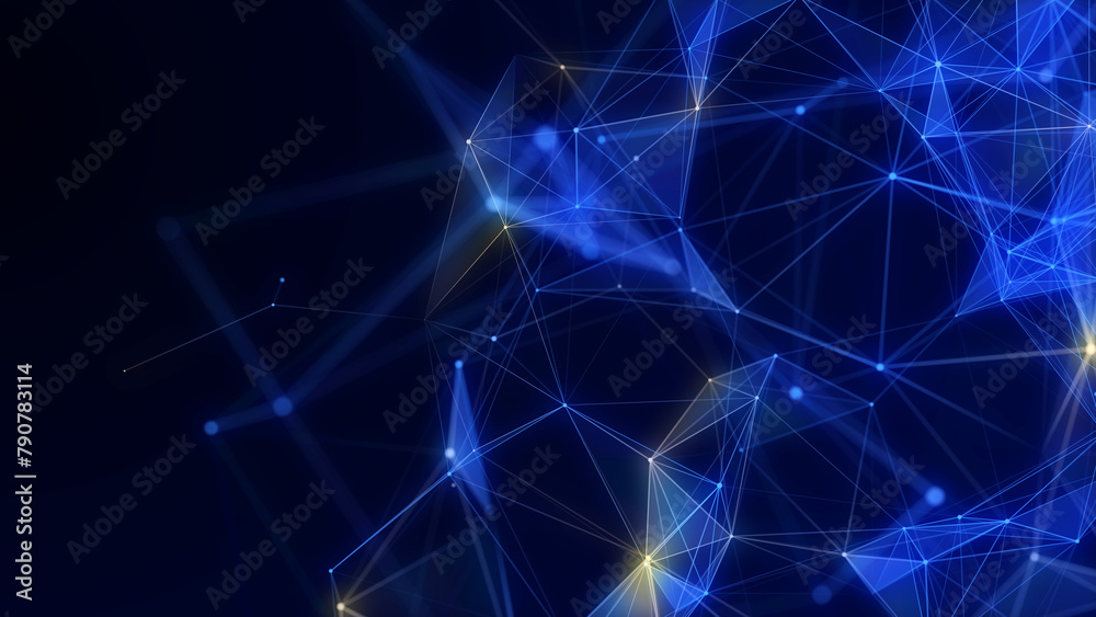 Blue network connection structure. Digital background with dots and lines. Big data visualization. 3D rendering.