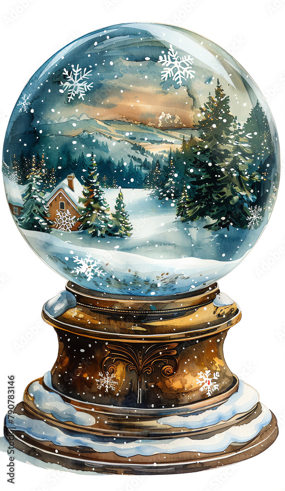 Watercolor Christmas Snow Globe with Winter Scene