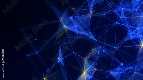 Blue network connection structure. Digital background with dots and lines. Big data visualization. 3D rendering.