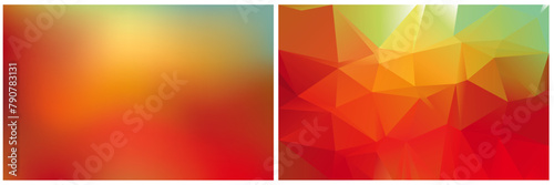 vector abstract red and green background in two variations, like mash and like triangles