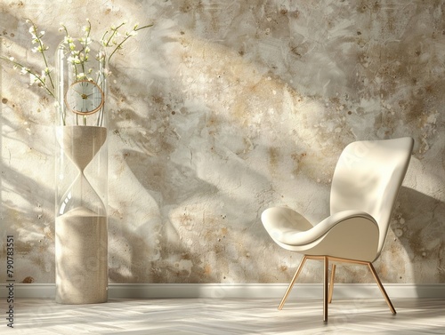 Elegant abstract wallpaper with a sand clock motif, representing the concept of time in mindfulness and the pursuit of a slowerpaced life photo