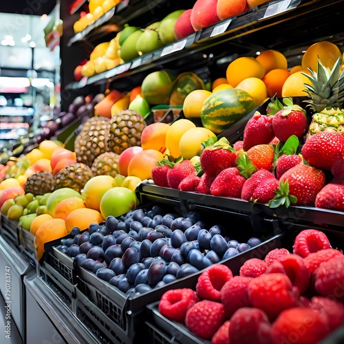 Fresh mix fruits in fruit section in a super market