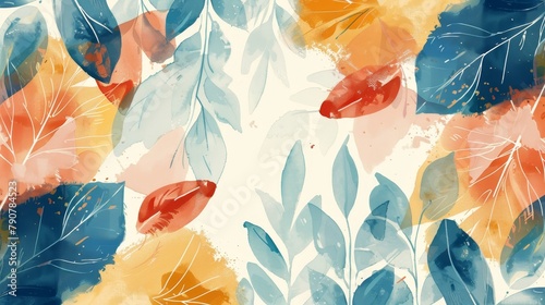 The abstract foliage art background modern is made up of watercolor hand drawn leaves from paintbrushes. Intended for wallpaper, banner, print, poster, cover, greeting card and invitation card