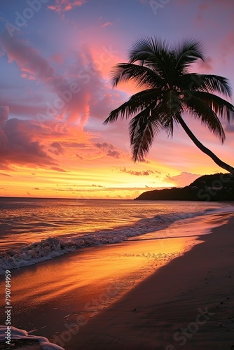 Palm Tree on Beach by Ocean