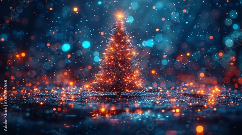 An electronic technology Christmas poster with Christmas tree, digits of 2024 on a cyber computer design. Technology digital banner with the date 2024. photo